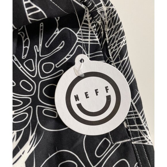 Neff Mens XXL Black & White Tropical Print Elastic Waist Swim Shorts w/Pockets - Picture 9 of 11